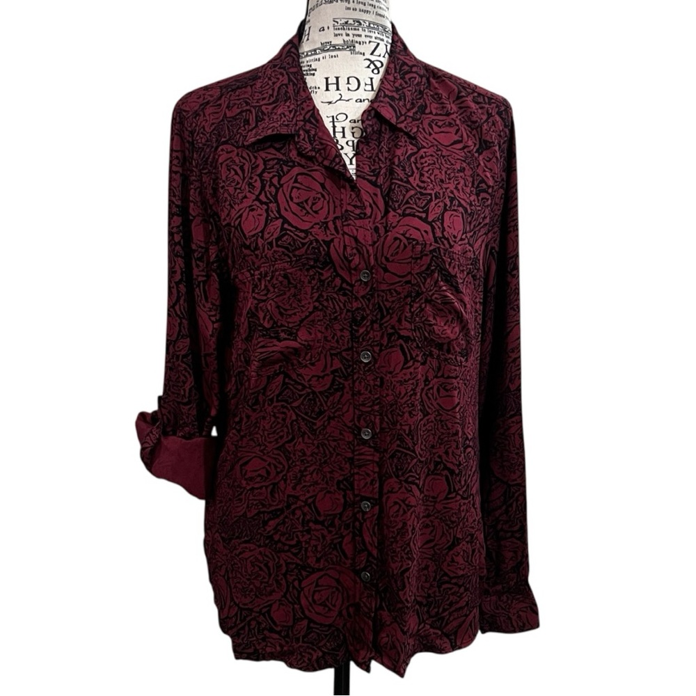 Rock &‎ Republic Burgundy Floral Button Down Shirt
